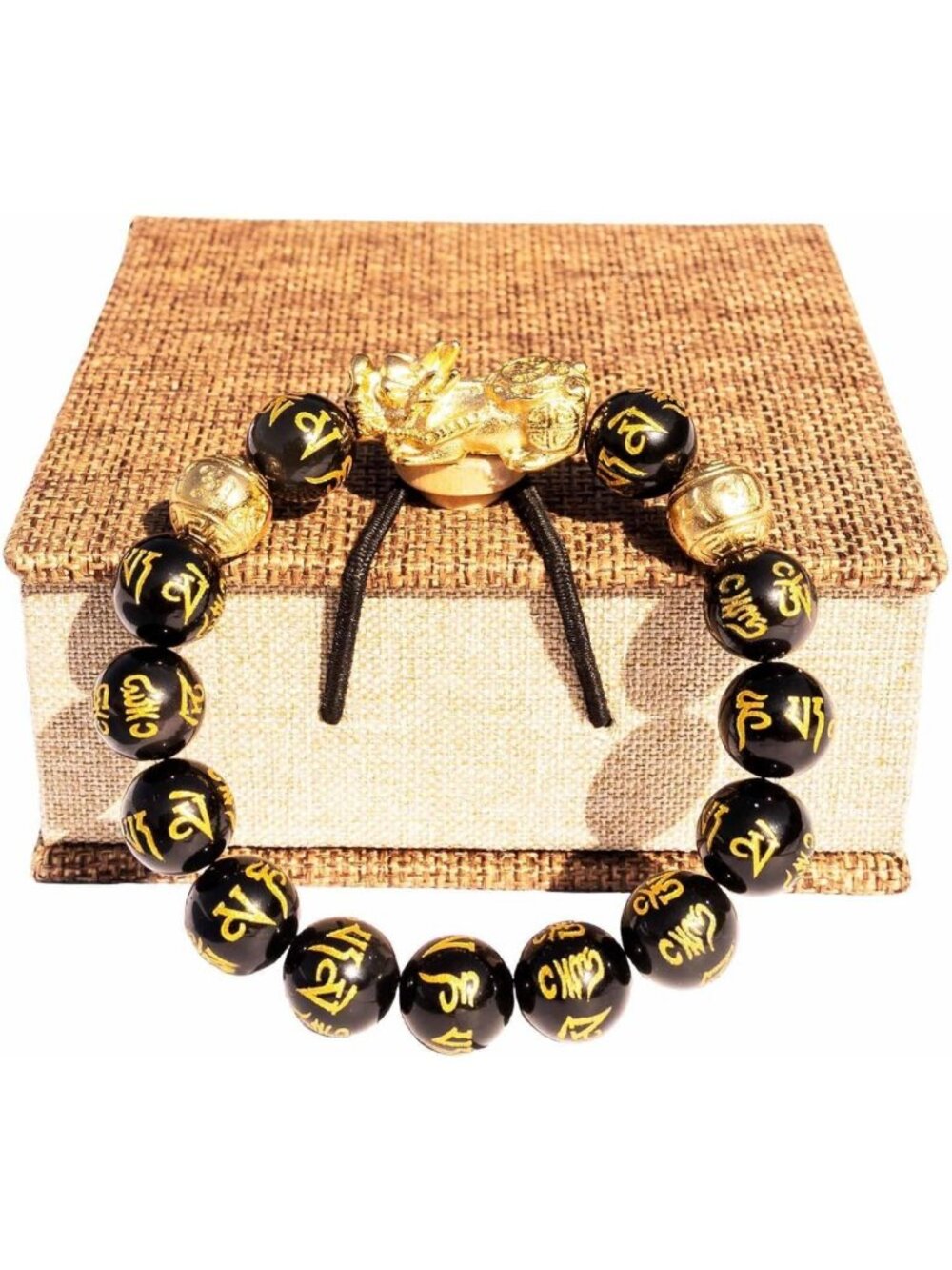 24k Gold Plated PiXiu Bracelet - Obsidian Wealth & Protection Beads for Luck